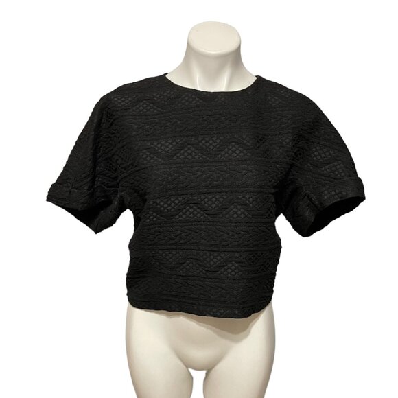 Alice + Olivia Size 8 Black Quilted Lamb Leather Trim Back Zip Cropped Top - Picture 2 of 7